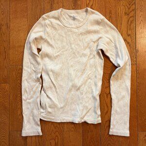 EUC Brandy Melville Tori Ribbed Top Long Sleeves Shirt Oatmeal White